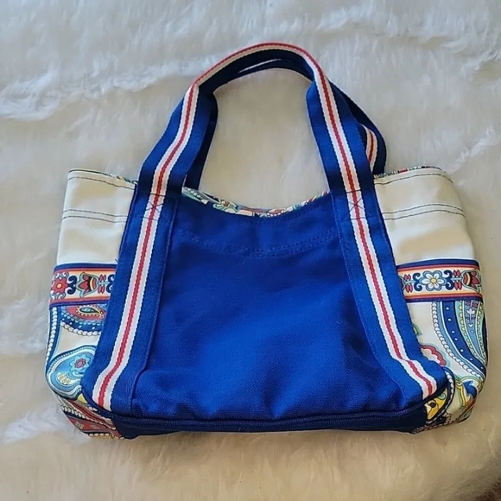 VERA BRADLEY Marina Paisley Print Blue‎ Cream Colorblock Double Handle Boho Tote